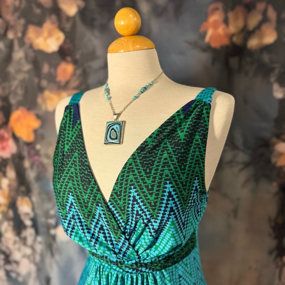 SMITH Chevron Maxi Dress in Teal, Green & Navy - Picture 3 of 7